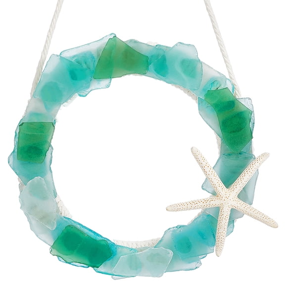 Sea Glass Wreath Glass Handmade 17 Inch Beach Wreath Coastal Style Christmas Decor for Home Ship Decor