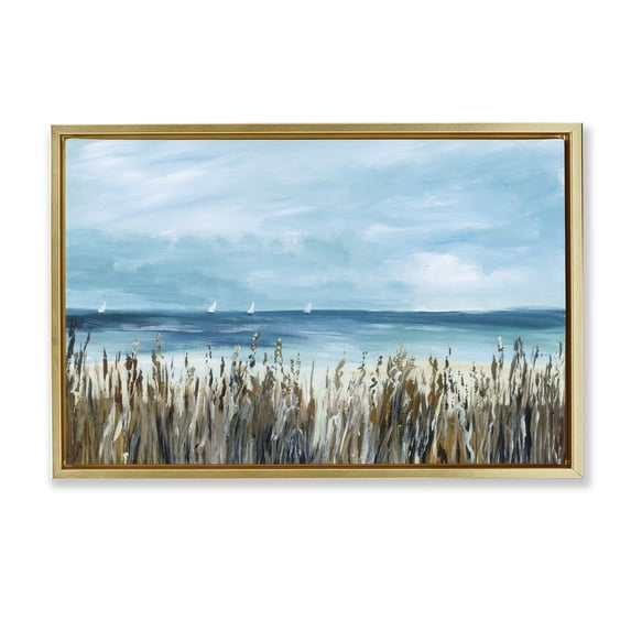 Stupell Industries Sea Grasses & Distant Boats Gold Framed Floater Canvas Wall Art, design by Georgie Harrison, 21 x 31