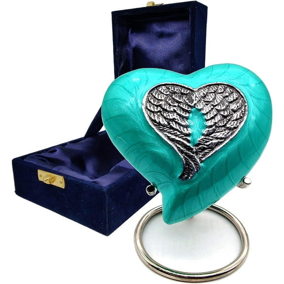 Sea Green Heart Keepsake Urn - Mini Heart Cremation Urn with Stand & Box - Small Angel Heart Urn for Human Ashes - Honor Your Loved One with Urn Heart Shaped - Perfect for Infants