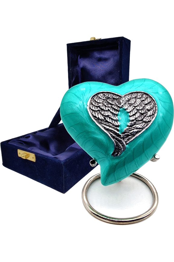 Sea Green Heart Keepsake Urn - Mini Heart Cremation Urn with Stand & Box - Small Angel Heart Urn for Human Ashes - Honor Your Loved One with Urn Heart Shaped - Perfect for Infants