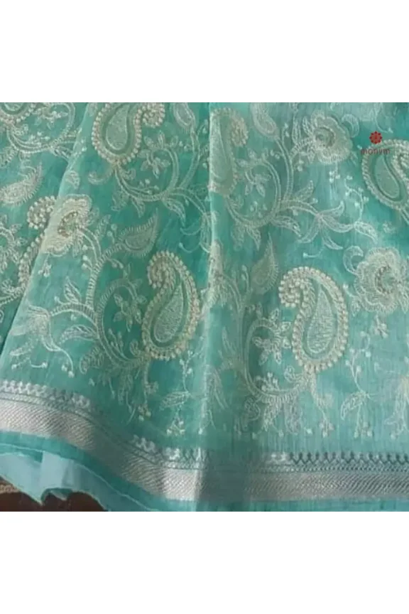 Sea Green Pure Linen Silk Banarasi Border Saree