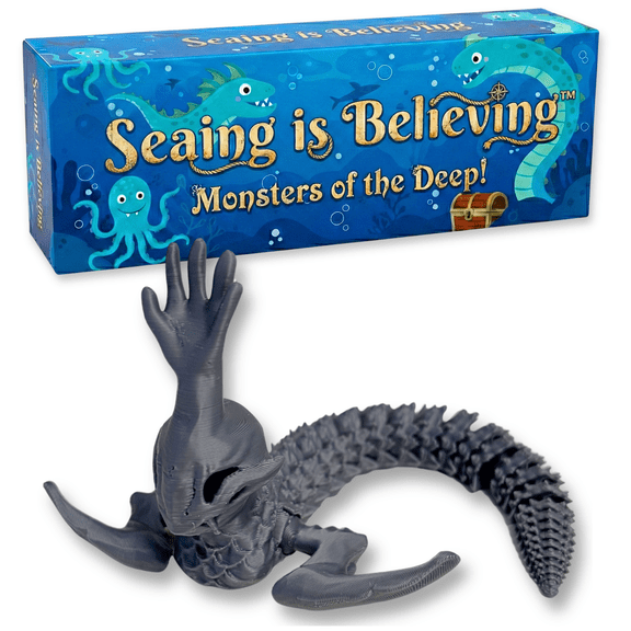 Sea Hand Monster Model, Mythical Deep Sea Cryptid Lore Figurine, Posable Human-Luring Ocean Serpent Desktop Display, Dark Gray Altered Reality Mythological Creature Statue