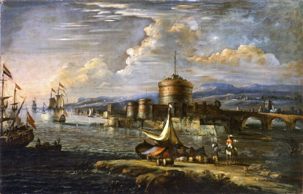 Sea Harbour Near Castel SantAngelo Canvas Art -  (36 x 24)