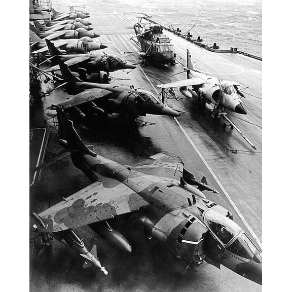 Royal Navy Sea Harriers and Sea King on HMS Hermes - 20x30 Inch Laminated Aviation Poster - Stunning Detail and Bold Colors