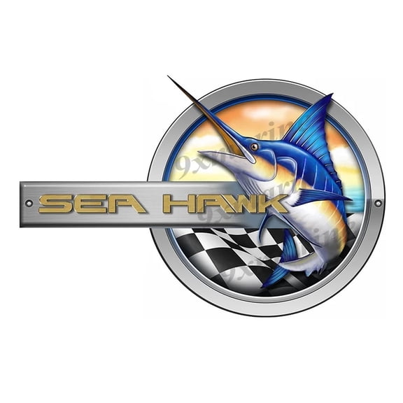 Sea Hawk Marlin Round Designer Sticker 10"x6.5"