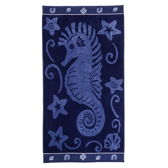 Sea Horse 100% Combed Cotton Oversized Beach Towel, Blue Default Title