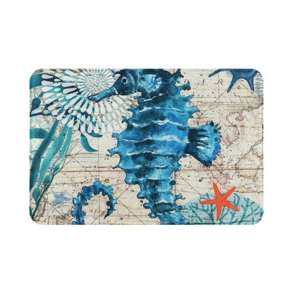 Sea Horse Foam Bathroom Rugs Vintage Summer Ocean Bath Mat Soft Absorbent Non-Slip Bath Rug Shower Floor Carpet 16x24in