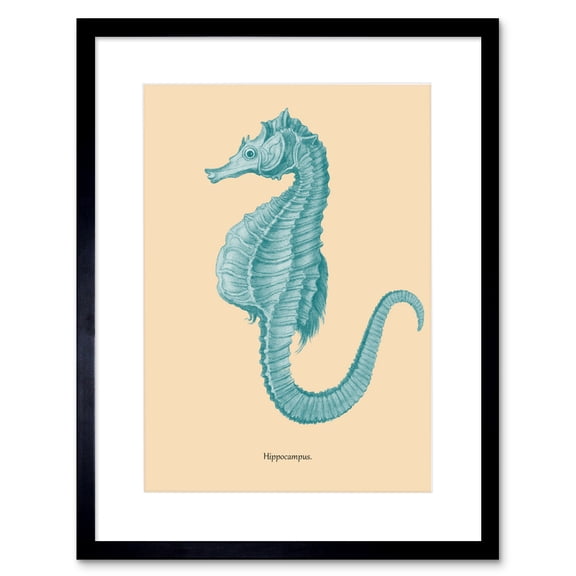 Sea Horse Hippocampus Blue Art Print Framed Poster Wall Decor 9x7 inch