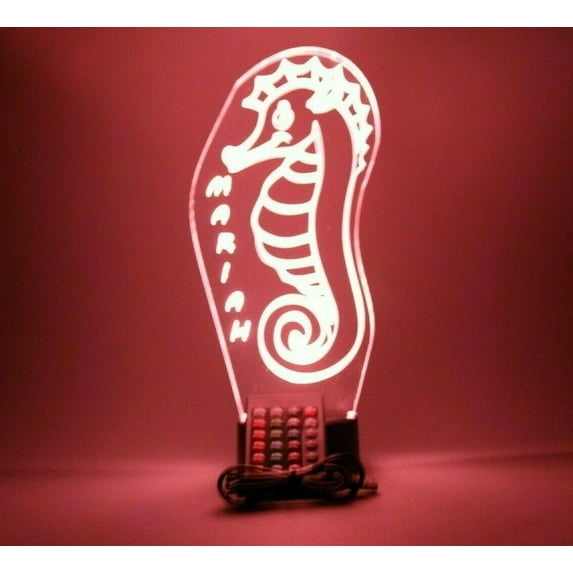 Sea Horse Night Light Up Lamp LED Free Engraved Custom Name Personalized Seahorse Magical Fish Table Lamp, with Remote, 16 Color Options, Dimmer, It's Wow, Great Gift
