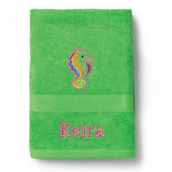 Sea Horse Personalized Lime Green King Size Towel