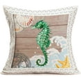 thumbnail image 1 of Sea Horse Pillow Case Beach Theme Conch with Wood Background Cotton Linen Decorative Throw Pillow Covers 18x18 Inch Nautical Style Decor Home Sofa Couch Pillowcase (OW12), 1 of 4