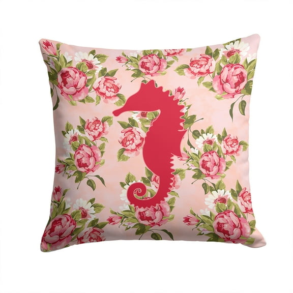 Sea Horse Shabby Chic Pink Roses Fabric Decorative Pillow