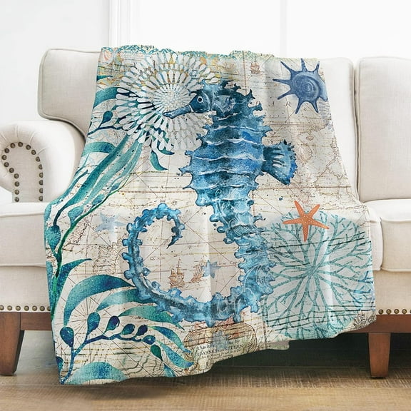 Sea Horse Throw Blanket Gifts for Women Girls, Ocean Animal Theme Decor for Couch Bed Sofa Travelling Camping, Birthday Christmas Soft Cozy Lightweight Blankets for Kids Adults Twin 60"x80"