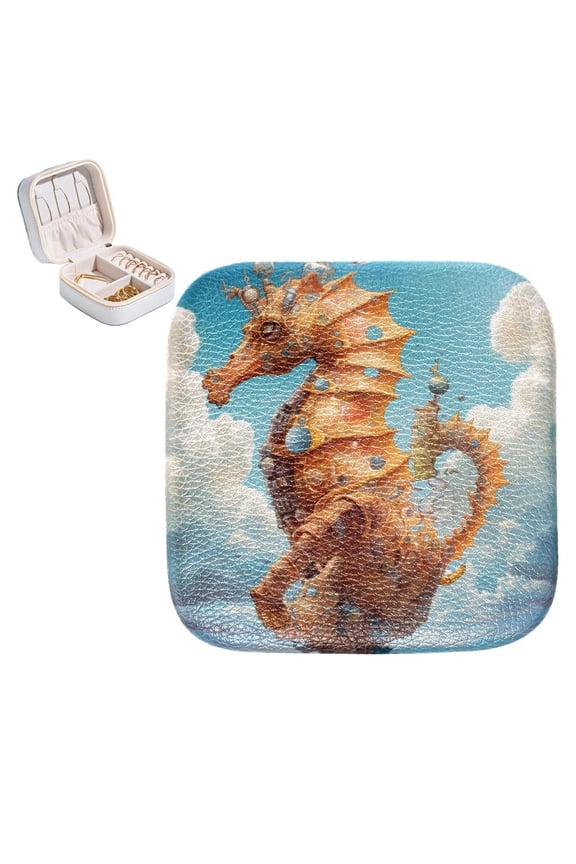Sea Horse Travel Portable Square Jewelry Box Organizer for Rings Earrings Necklaces Bracelets Girls Women