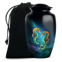 Sea Horse Urns for Human Ashes Adult, Cremation Funeral Urn for Female - Memorial Decorative Urn - Ashes Urns Keepsake - 6inch, Medium Size with Velvet Bag - 1pcs