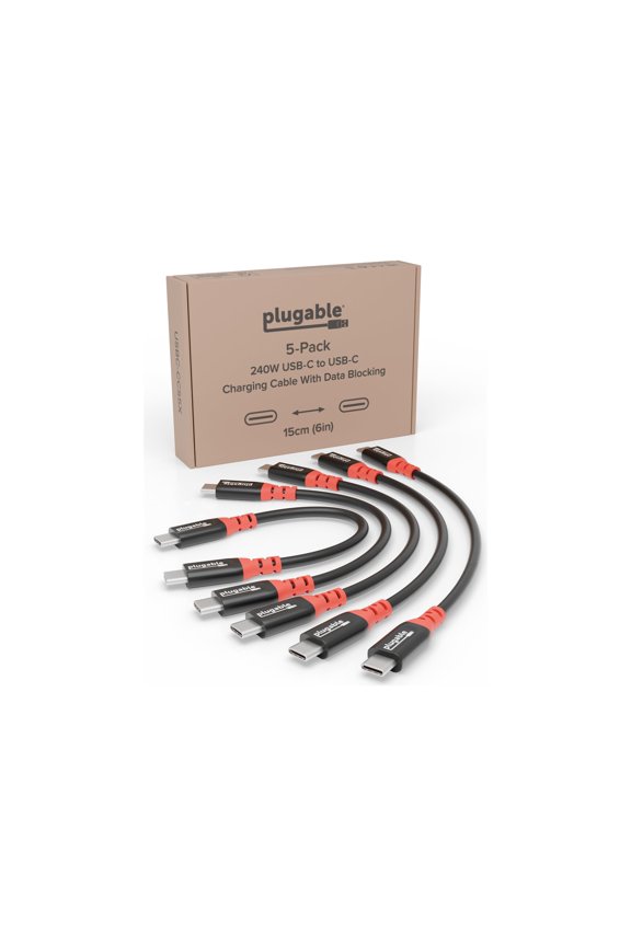 USB C to USB C Cable, Data Blocker Charge Only Cable 6in (Pack of 5): 240W Safe Charging
