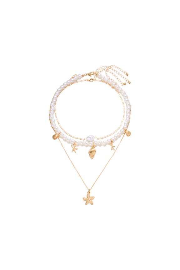 Sea Inspired Layering Conch Shell Necklace With Fringe Detailing Lightweight Alloy Jewelry Fashion Adjustable Neckchain