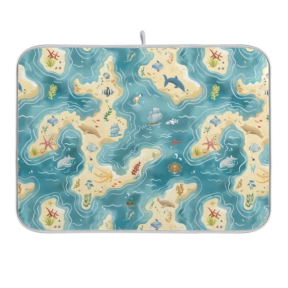 Sea Islands Fish Seaweed Dish Drying Mat 16x18 Absorbent Microfiber Draining Rack Pad for Kitchen Counter Sink