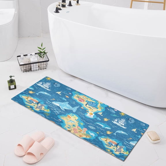 Sea Islands Fish Ship Bath Mat 39x20 Non-Slip Bathroom Rugs Absorbent Soft Plush Quick Dry for Tub Shower Kitchen Home Decor