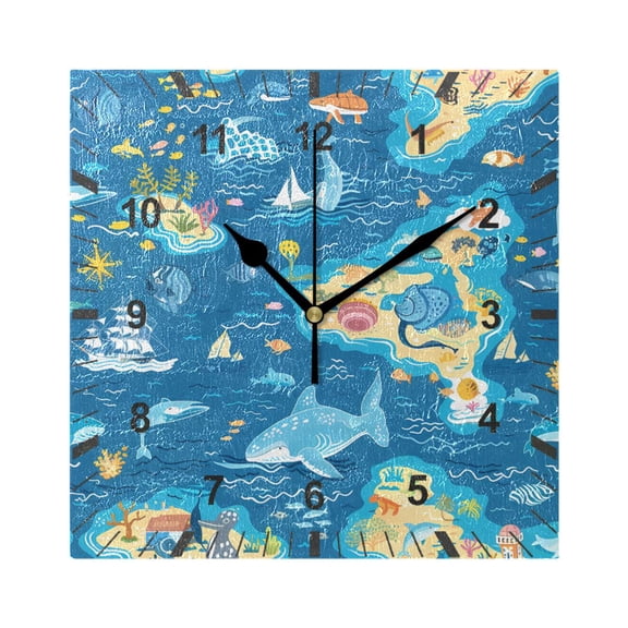 Sea Islands Fish Ship Wall Clock Battery Operated Silent Non-Ticking Bedroom Office Kitchen Home School Decor 7.8"(Black)