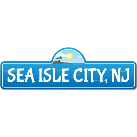 Sea Isle City NJ New Jersey Beach Street Sign | Indoor/Outdoor | Surfer Ocean Lover Décor For Beach House Garages Living Rooms Bedroom | Signmission Personalized Gift