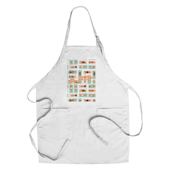 Sea Isle City, New Jersey, Aerial Beach Scene, Ladies on Towels (Cotton Canvas Apron, Kitchen Cooking, Baking, Grilling, Unisex with Pockets)