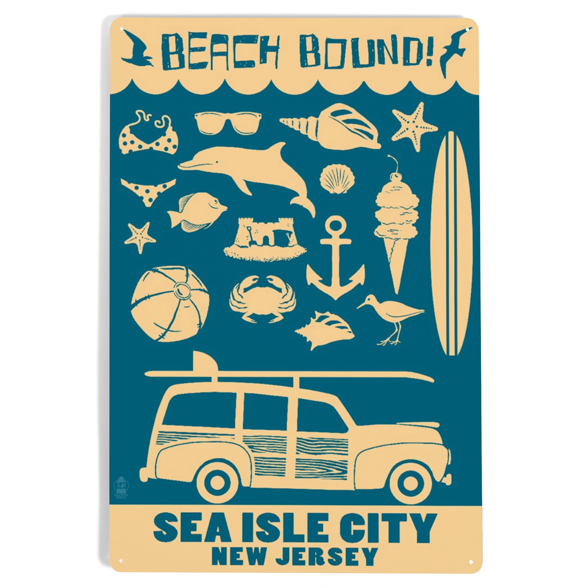 Sea Isle City, New Jersey, Coastal Icons (12x18 Aluminum Art, Indoor ...