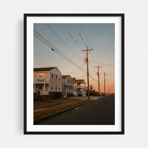 Sea Isle City at Sunset 02 - Sea Isle City New Jersey Photography Beach House Sunset Coastal Architecture Scenic Street Photography Rural Black Framed Wall Art Print 6 x 8 inches