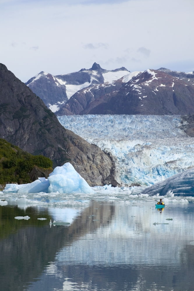 Sea Kayaker Near SSawyer Glacier Tracy Arm Se Ak Summer Fords-Terror Wilderness Area Canvas Art - Michael DeYoung Design Pics (22 x 34)