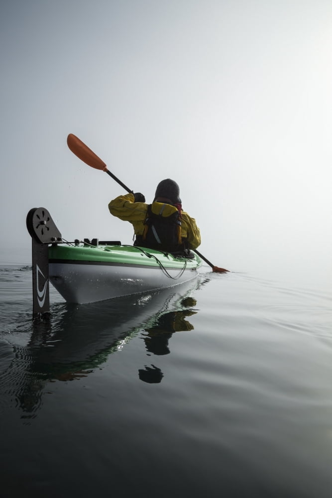 A Sea Kayaker Paddles Into Thick Fog On On A Calm Morning In Southeast Alaskas Stephens Passage Mr Ed Emswiler Id#12172012A Canvas Art - John Hyde Design Pics (12 x 19)