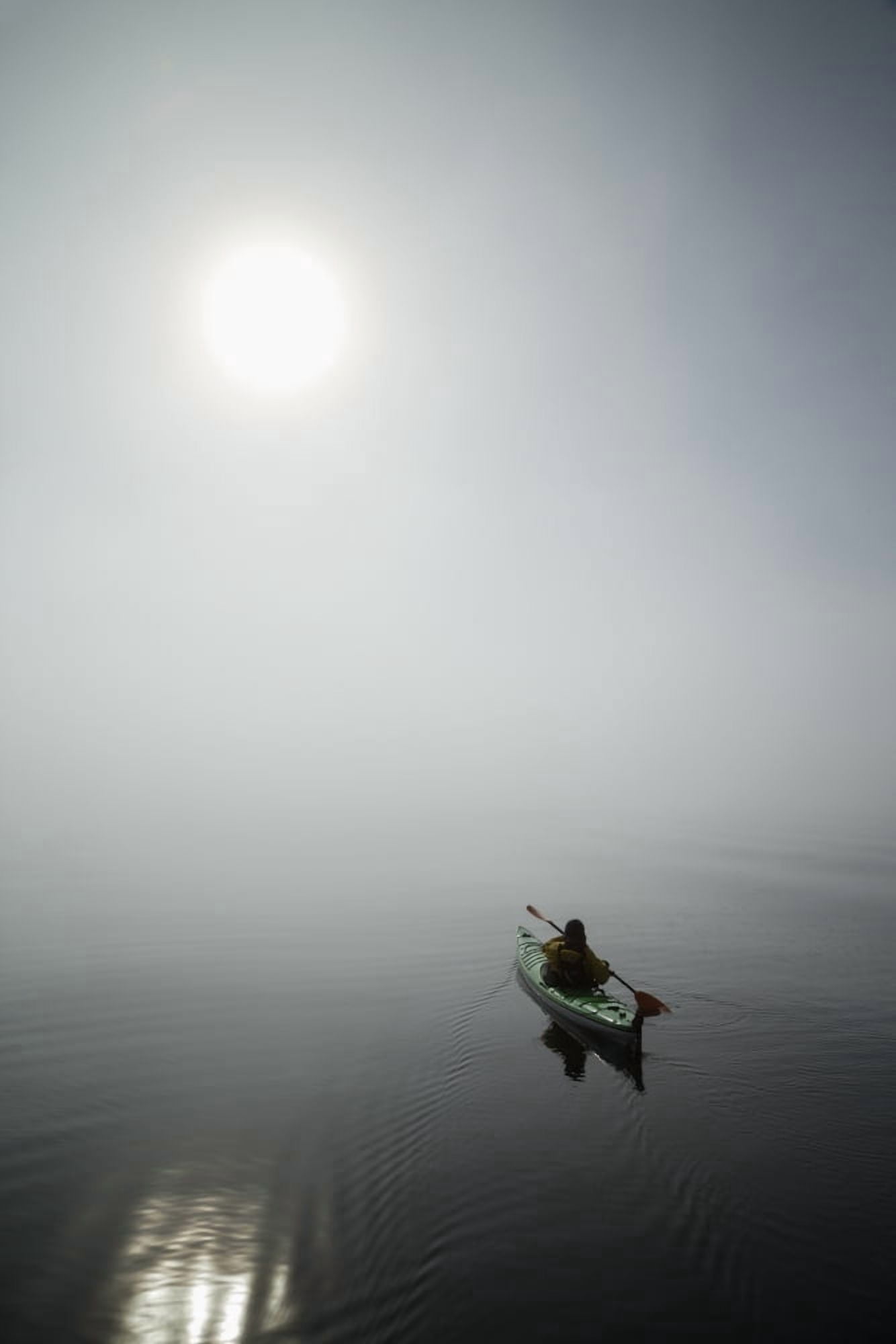 A Sea Kayaker Paddles Into Thick Fog On On A Calm Morning In Southeast Alaskas Stephens Passage Mr Ed Emswiler Id#12172012A Canvas Art - John Hyde Design Pics (12 x 19)