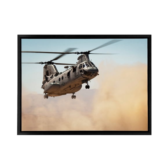Sea Knight Helicopter CH 46E US Marine Corps Black Framed Canvas Wall Art 18X24"