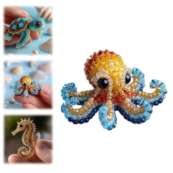 Sea Life 3D Beading Craft Kit, DIY Beaded Ornament Set with Shark, Seahorse, Turtle, Whale, Creative Activity for Craft Lovers (1 PCS)