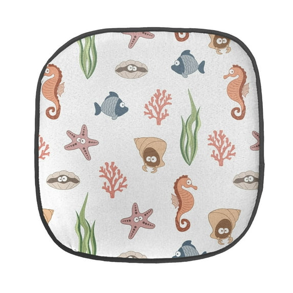 Sea Life Chair Seating Cushion, Colorful Various Sea Creatures and Plants Doodle Drawings Underwater Elements, Soft Seat Pads for Office with Anti-slip Backing, 16"x16", Multicolor, by Ambesonne