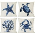thumbnail image 1 of Sea Life Coastal Throw Pillow Covers 18x18 Inch Starfish Turtle Crab Coral Indigo Blue Summer Beach Ocean Nautical Outdoor Decorations Decorative Throw Pillows Cases Set of 4 for Couch Decor, 1 of 6