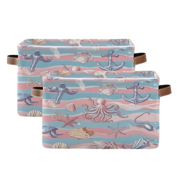 Sea Life Elements Foldable Storage Basket,Canvas Fabric Foldable Storage Bins with Handles Open Home Storage Bins Boxes for Toy Book Shelf Closet Baskets