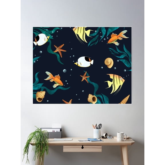 Sea Life ,Fish Pattern Poster Wall Art, Modern Wall Decor For Living Room Bedroom, 8x12 UNFRAMED