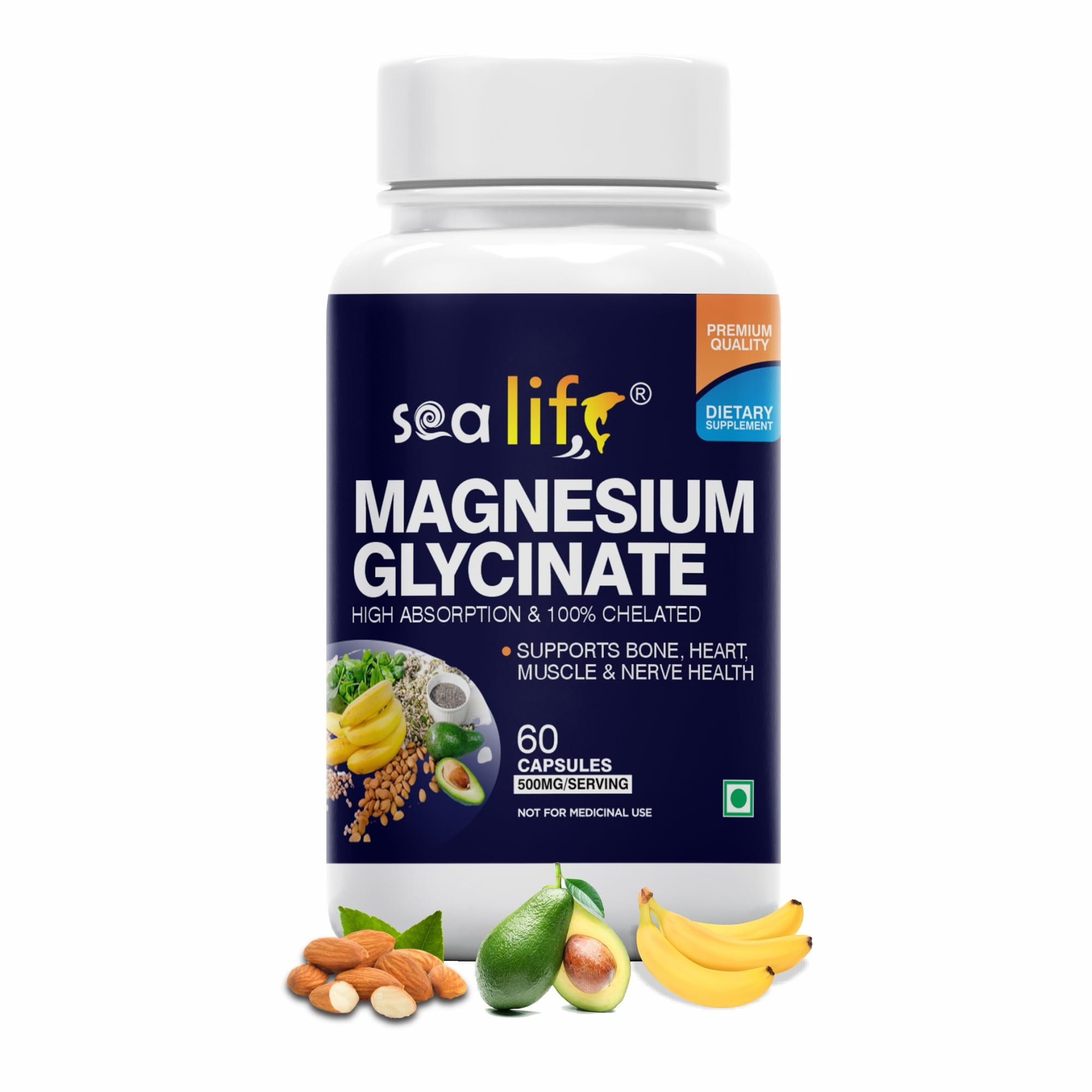Sea Life Magnesium Glycinate 500 Mg Capsules 60 Veg Capsules