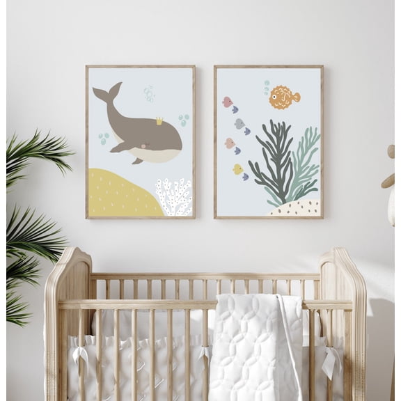 Sea Life Nursery . Under the Sea Wall Art. Ocean Posters. Whale Printable. Modern Baby Wall Art. Nursery Decor Printed Poster, Poster Only