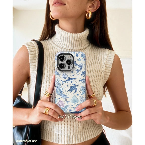 Sea Life Ocean Animals Phone Case For iPhone Samsung Dual Layer Protection Cover Marine Turtle Whale Art Gift