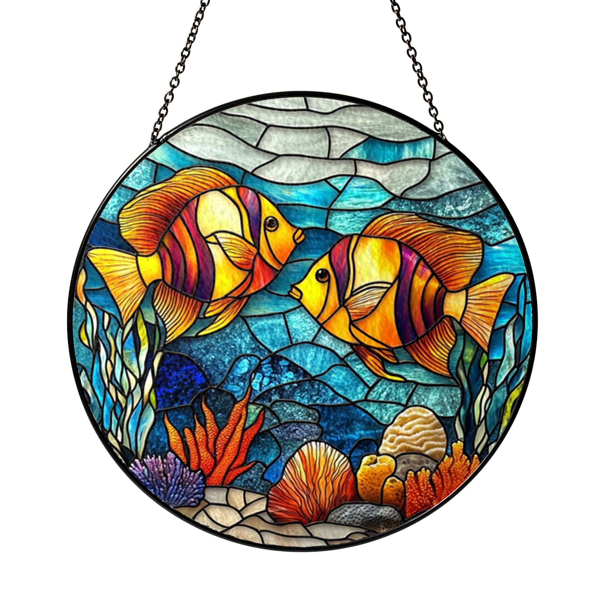 Picture of Sea Life Ocean Fish Stained Glass Hanging Window Decor Accent for Beach ...