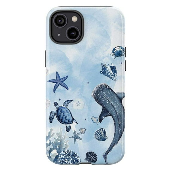 Sea Life Phone Case with Whale Shark Turtle Starfish iPhone Cover Ocean Theme Protective Phone Cover, Compatible with iPhone 16 15 14 13 12 11 Plus Pro Max Mini