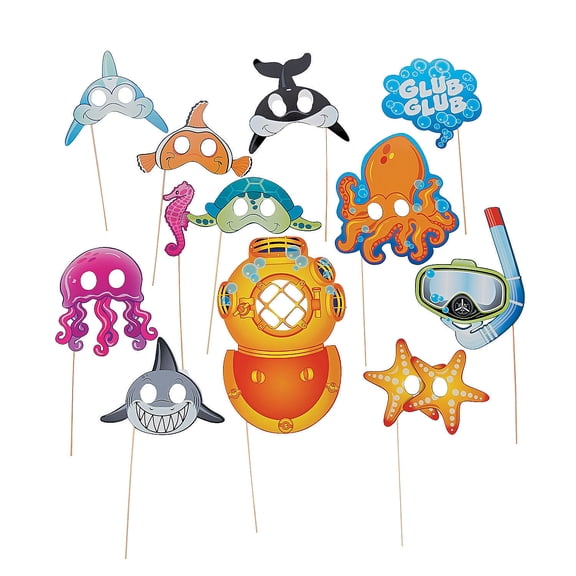 Sea Life Photo Stick Props - Party Favors - 12 Pieces
