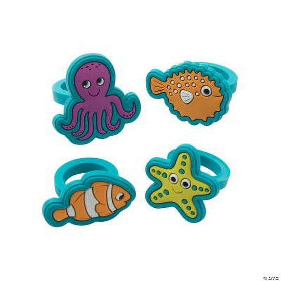 Sea Life Rings, Birthday, Party Favors, Jewelry, 12 Pieces