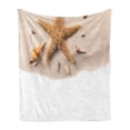 thumbnail image 1 of Sea Life Soft Flannel Fleece Throw Blanket, Close up Shot of Seashells on Sand Shoreline, Cozy Plush for Indoor and Outdoor Use, 50" x 70", Apricot White, by Ambesonne, 1 of 5
