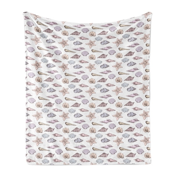 Sea Life Soft Flannel Fleece Throw Blanket, Repetitive Shells Nautical Sketches Illustration, Cozy Plush for Indoor and Outdoor Use, 60" x 80", Purple Multicolor, by Ambesonne