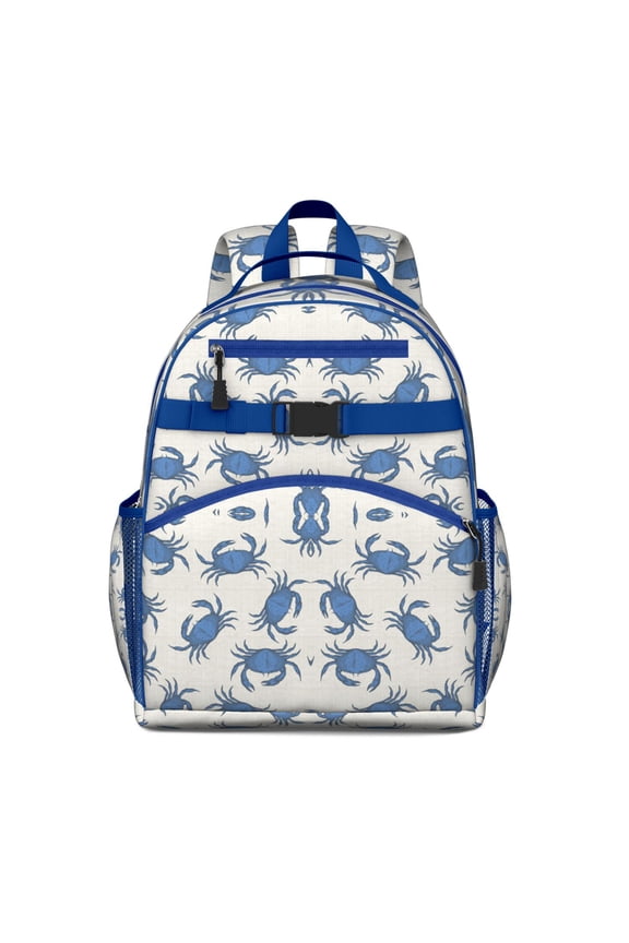Sea Life Students Backpack With Nautical Crab, Tropical Watercolor Cartoon Vintage Ocean Marine Beach Colorful Design