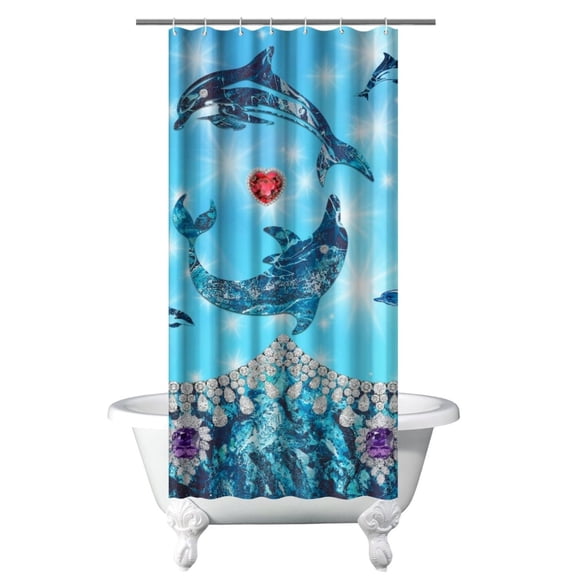 Sea Life Theme Shower Curtain - Ocean Inspired Tropical Predators, Waterproof Washable Fabric Bathroom Decor for Adventurous Style,36x72in