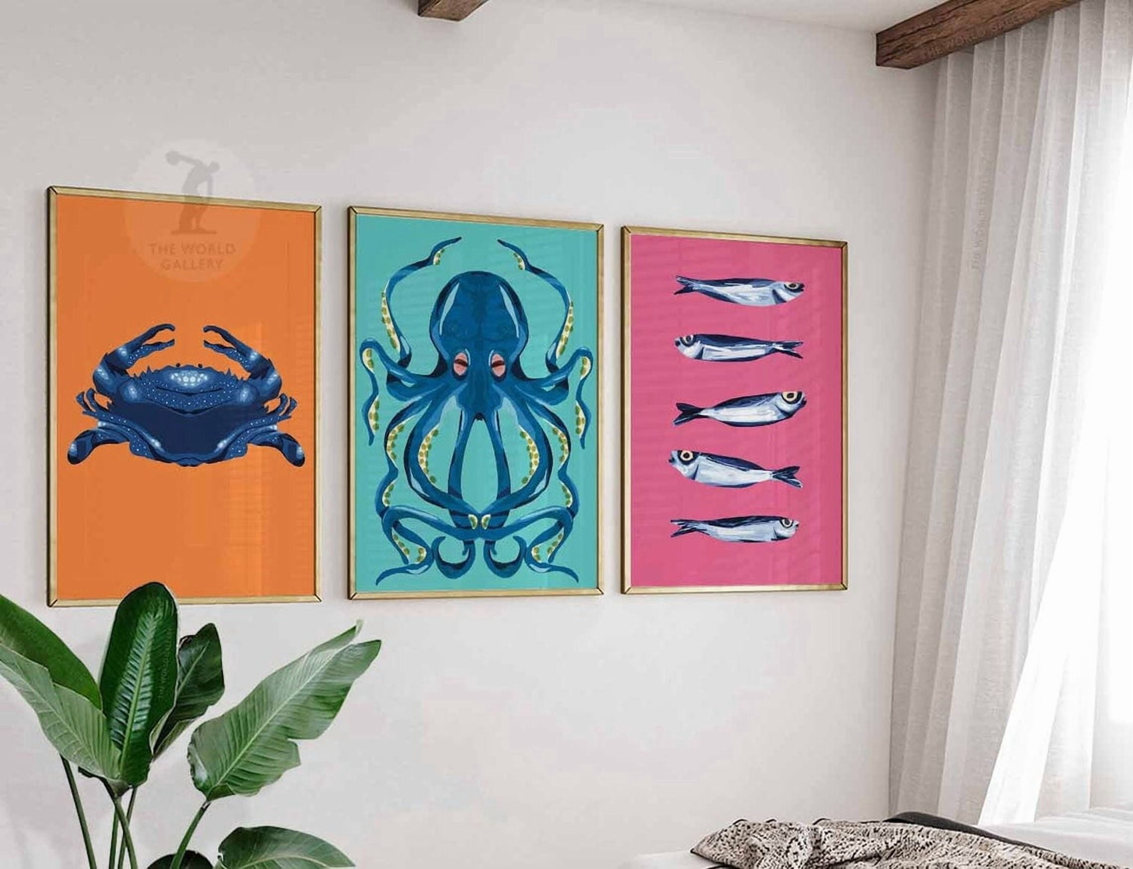 Sea Life Vintage Octopus Crab Fish Art Home Decor Office Wall Art Home ...