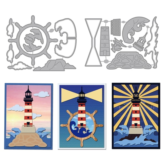 Sea Lighthouse Cutting Dies Stencils Summer Sailing Rudder Metal Die Cuts Ocean Wave Rocks Carbon Steel Embossing Templates